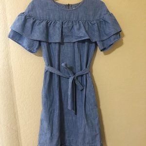 J.Crew Chambray Ruffle Tie Dress